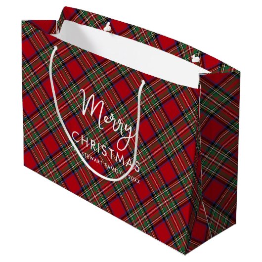 Rustic Playscript Christmas Stewart Tartan Groot Cadeauzakje (Achterkant Gekanteld)