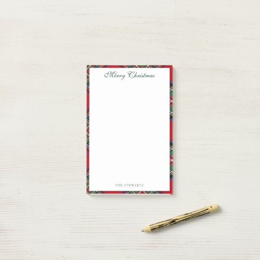 Rustic Playscript Christmas Stewart Tartan Post-it® Notes (Op bureau)