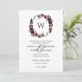Rustic Plum | Autum Floral Wreath Monogram Weddens Kaart (Staand voorkant)