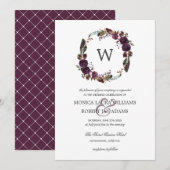 Rustic Plum | Autum Floral Wreath Monogram Weddens Kaart (Voorkant / Achterkant)