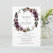 Rustic Plum | Autumn Boho Floral Wreath bruiloft Kaart (Staand voorkant)