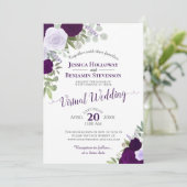 Rustic Plum & Dusty Paarse Floral Virtual Wedding Kaart (Staand voorkant)