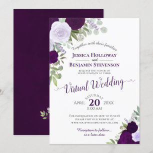 Rustic Plum & Dusty Paarse Floral Virtual Wedding Kaart
