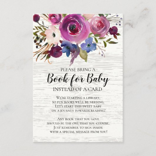 Rustic Plum Floral Baby shower Boek voor Baby Informatiekaartje (Voorkant)