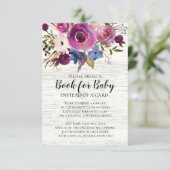 Rustic Plum Floral Baby shower Boek voor Baby Informatiekaartje (Staand voorkant)