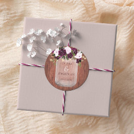 Rustic Plum Floral Mason Jar Lights Wedding Ronde Sticker
