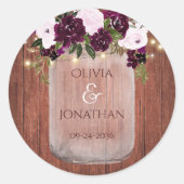 Rustic Plum Floral Mason Jar Lights Wedding Ronde Sticker (Voorkant)