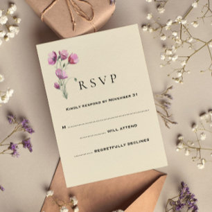 Rustic Plum Floral Wedding RSVP Kaartje