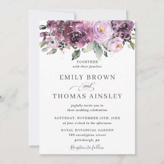 Rustic Plum Mauve Paarse Floral Greenery Wedding Kaart (Voorkant)