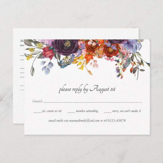 Rustic Plum Oranje Herfst RSVP Briefkaart (Voorkant / Achterkant)