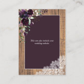 Rustic Plum Paars Floral Lace Wood Details Informatiekaartje (Achterkant)