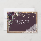 Rustic Plum Paars Floral Lace Wood Wedding RSVP (Voorkant)