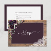Rustic Plum Paarse Bloem Schrift Kant Werk RSVP Kaartje (Voorkant / Achterkant)