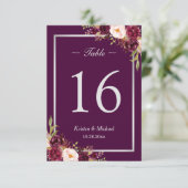 Rustic Plum Paarse Bloem Zilver Grijs Tafelnummer (Staand voorkant)