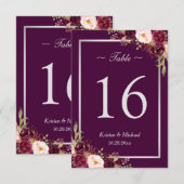 Rustic Plum Paarse Bloem Zilver Grijs Tafelnummer (Voorkant / Achterkant)