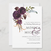 Rustic Plum | Paarse Floral hoek Chic Wedding Kaart (Voorkant)