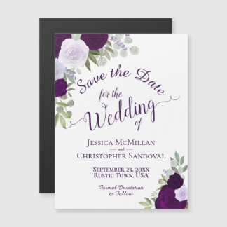 Rustic Plum Paarse Floral Wedding Save the Date Magnetische Uitnodiging