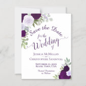 Rustic Plum Paarse Floral Wedding Save the Date Magnetische Uitnodiging (Voorkant)