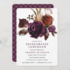 Rustic Plum | Rozen Bridesmaids Luncheon Weddensch Kaart