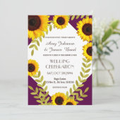 Rustic Plum Sunflower Wedding Invitation Kaart (Staand voorkant)