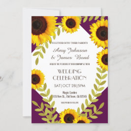 Rustic Plum Sunflower Wedding Invitation Kaart