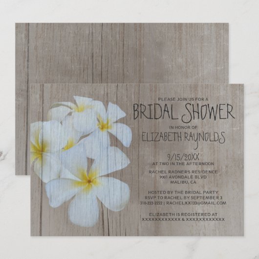 Rustic Plumeria Bridal Shower Invitations Kaart (Voorkant / Achterkant)