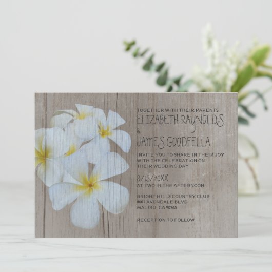 Rustic Plumeria Wedding Invitations Kaart (Staand voorkant)