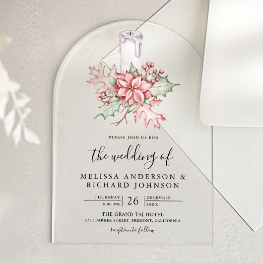 Rustic Poinsettia Christmas Candle Wedding Acryl Uitnodigingen