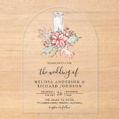 Rustic Poinsettia Christmas Candle Wedding Acryl Uitnodigingen (Voorkant)
