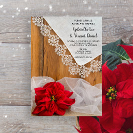 Rustic Poinsettia en Lace Winter Barn Wedding Kaart