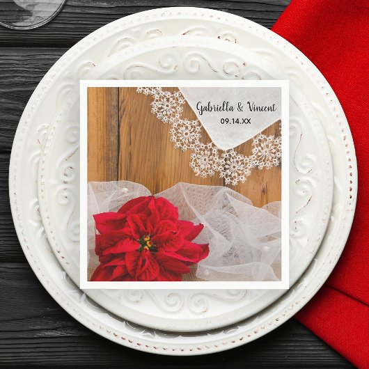 Rustic Poinsettia en Lace Winter Barn Wedding Servet