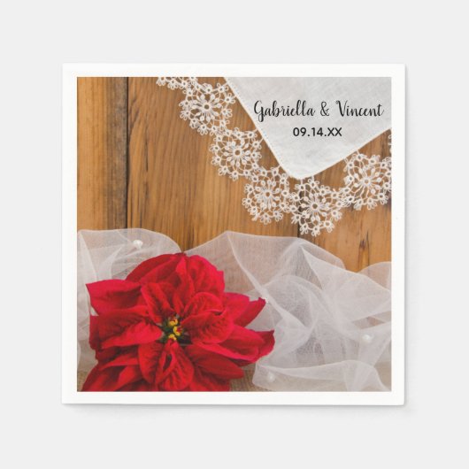 Rustic Poinsettia en Lace Winter Barn Wedding Servet (Voorkant)