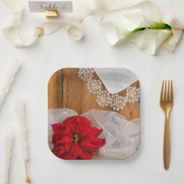 Rustic Poinsettia en Lace Winter Country Wedding Papieren Bordje