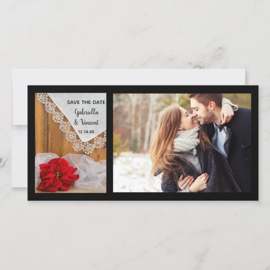 Rustic Poinsettia en Lace Winter Save the Date (Voorkant)