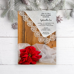Rustic Poinsettia en Lace Winter Vrijgezellenfeest Kaart