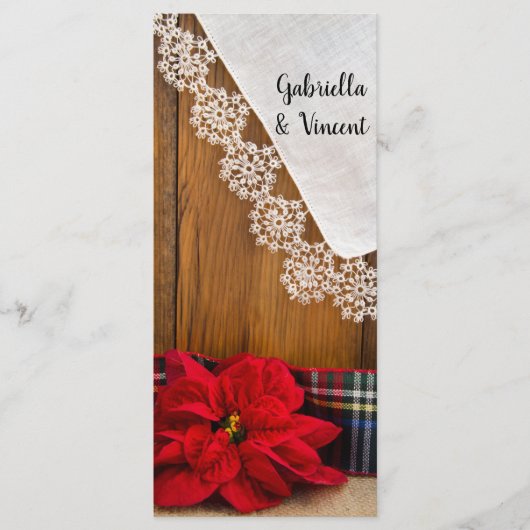 Rustic Poinsettia en Pset Winter Wedding Programme Programmakaart (Voorkant)