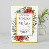 Rustic Poinsettia Floral kerstbruiloft Folie Uitnodiging (Staand Voorkant)