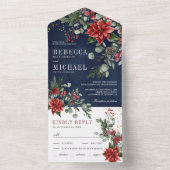 Rustic Poinsettia Floral Kerstmis bruiloft All In One Uitnodiging (Binnen)