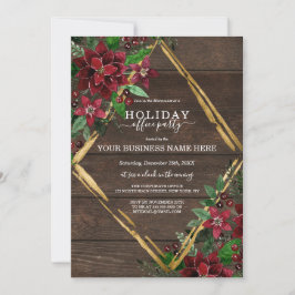 Rustic Poinsettia Floral Wood Corporate Holiday Kaart