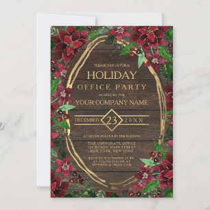 Rustic Poinsettia Floral Wood Corporate Holiday Kaart