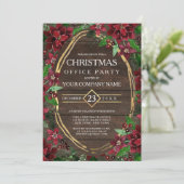 Rustic Poinsettia Floral Wood Corporate Kerstmis Kaart (Staand voorkant)
