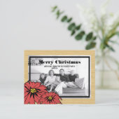 Rustic Poinsettia Holiday Foto Feestdagenkaart (Staand voorkant)