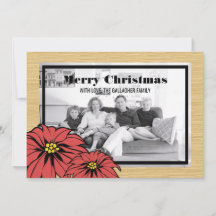 Rustic Poinsettia Holiday Photo Flat Kaart