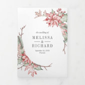 Rustic Poinsettia kerstkaarscode QR Weddenschap Drieluik Uitnodiging (Cover)