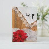 Rustic Poinsettia Lace Country Winter Weddenschap  RSVP Kaartje (Staand voorkant)
