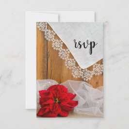 Rustic Poinsettia Lace Country Winter Weddenschap  RSVP Kaartje