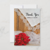 Rustic Poinsettia Lace Winter Weddenschap Bedankkaart (Voorkant)