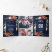 Rustic Poinsettia QR Code - kerstmarineverbinding Drieluik Uitnodiging (Binnen)