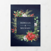 Rustic Poinsettia QR Code - kerstmarineverbinding Drieluik Uitnodiging (Cover)