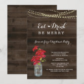 Rustic Poinsettia - Uitnodiging voor Kerstmis (Voorkant / Achterkant)